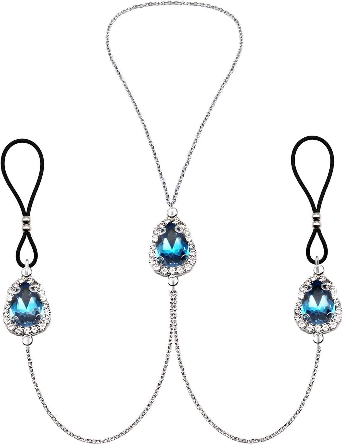 Teardrop Nipple Ring Rhinestone Water Drop Faux Nipple Chain Noose Body Non Piercing Jewelry Heart Chokers Necklaces - QIAO CrystalQIAO CrystalQIAO Crystal