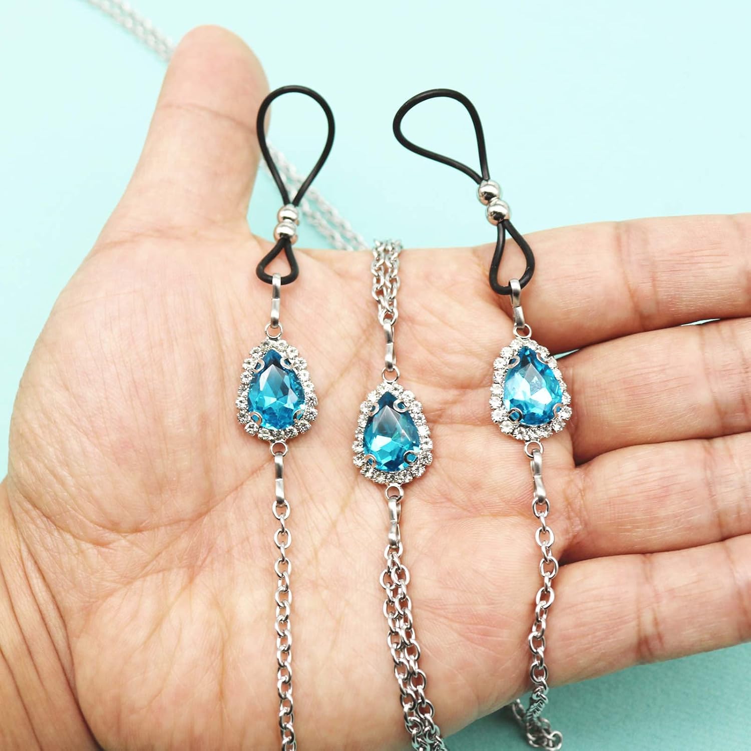 Teardrop Nipple Ring Rhinestone Water Drop Faux Nipple Chain Noose Body Non Piercing Jewelry Heart Chokers Necklaces - QIAO CrystalQIAO CrystalQIAO Crystal