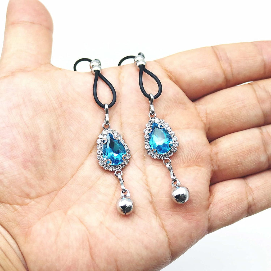 Teardrop Nipple Ring Rhinestone Water Drop Faux Nipple Chain Noose Body Non Piercing Jewelry Heart Chokers Necklaces - QIAO CrystalQIAO CrystalQIAO Crystal