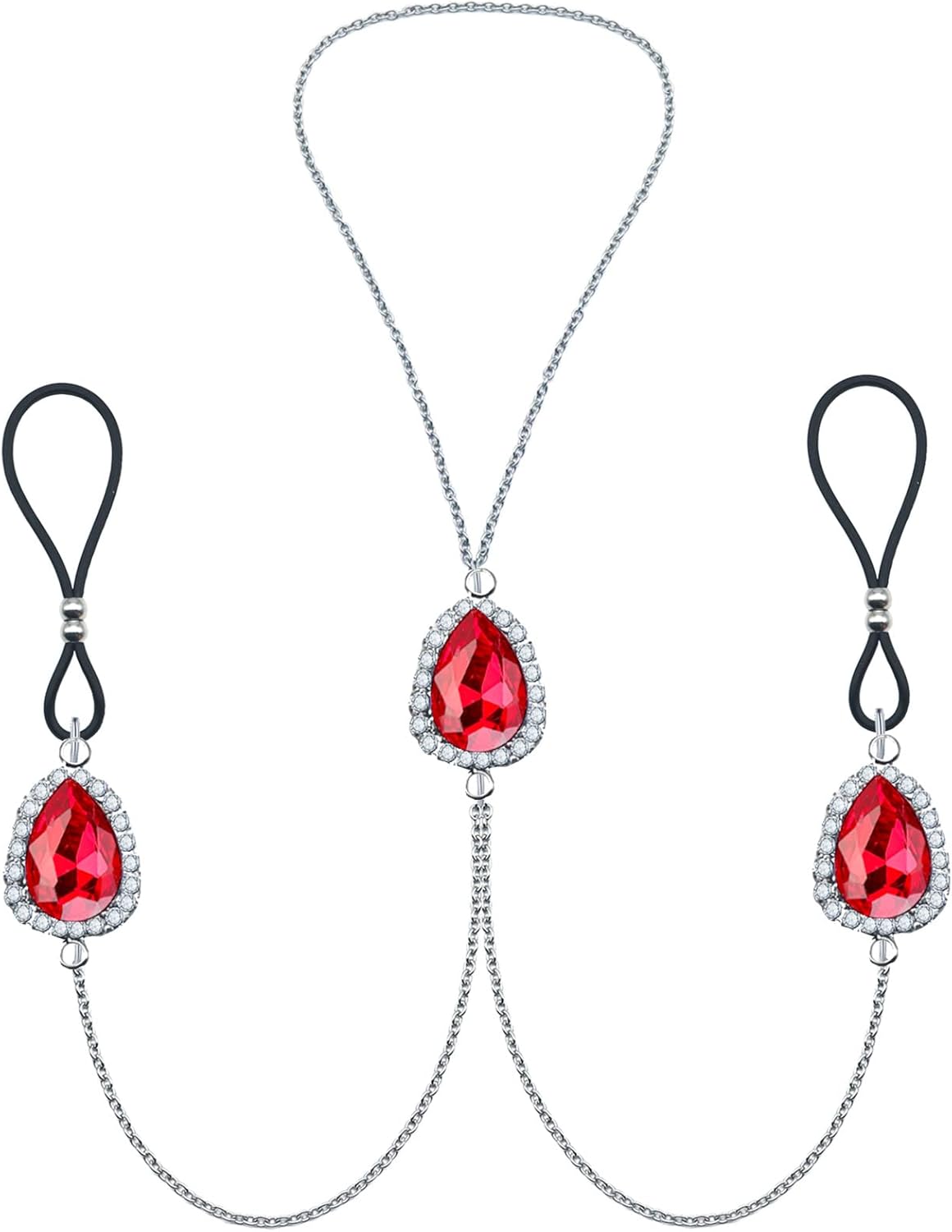 Teardrop Nipple Ring Rhinestone Water Drop Faux Nipple Chain Noose Body Non Piercing Jewelry Heart Chokers Necklaces - QIAO CrystalQIAO CrystalQIAO Crystal