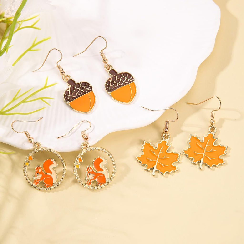 Thanksgiving Earrings for Women Cute Funny Squirrel Turkey Hazelnut Dangle Drop Earrings Delicate Fashion Colorful Maple Leaf Wreath Rhinestone Earrings Thanksgiving Holiday Themed Jewelry Accessories - 我的商店我的商店我的商店