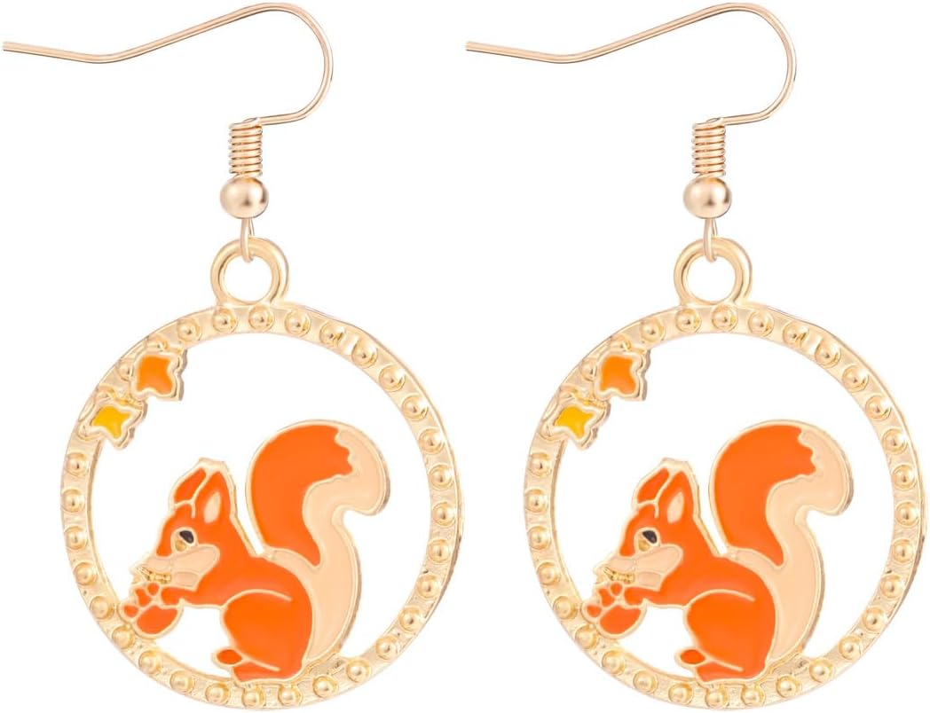 Thanksgiving Earrings for Women Cute Funny Squirrel Turkey Hazelnut Dangle Drop Earrings Delicate Fashion Colorful Maple Leaf Wreath Rhinestone Earrings Thanksgiving Holiday Themed Jewelry Accessories - 我的商店我的商店我的商店