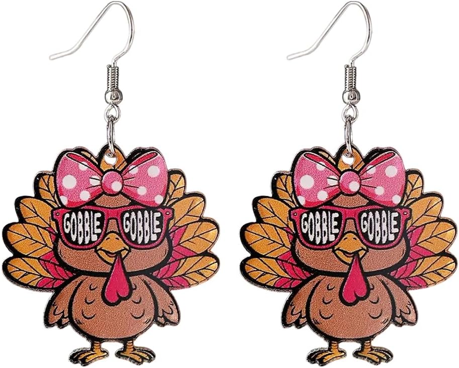 Thanksgiving earrings Handmade Autumn Turkey Chicken Pumpkin Sunflower Maple Leaf Wood Earring for Women Thanksgiving Day Jewelry Gift - 我的商店我的商店我的商店