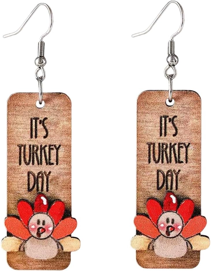 Thanksgiving earrings Handmade Autumn Turkey Chicken Pumpkin Sunflower Maple Leaf Wood Earring for Women Thanksgiving Day Jewelry Gift - 我的商店我的商店我的商店