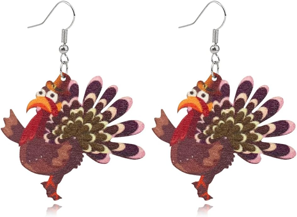 Thanksgiving earrings Handmade Autumn Turkey Chicken Pumpkin Sunflower Maple Leaf Wood Earring for Women Thanksgiving Day Jewelry Gift - 我的商店我的商店我的商店