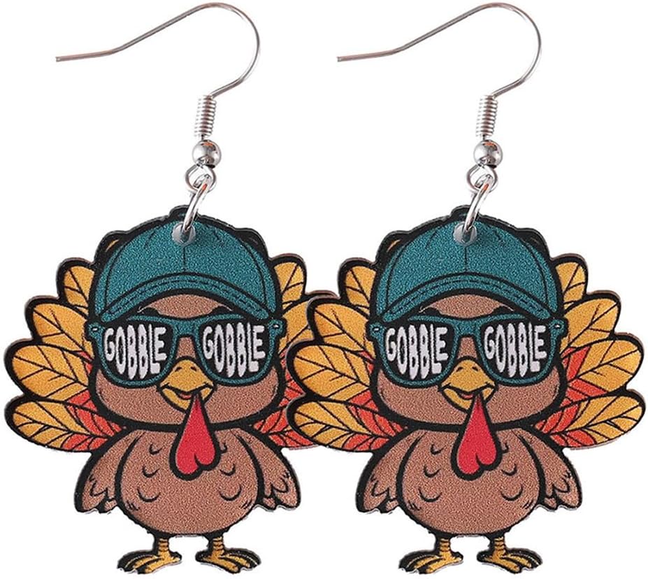Thanksgiving earrings Handmade Autumn Turkey Chicken Pumpkin Sunflower Maple Leaf Wood Earring for Women Thanksgiving Day Jewelry Gift - 我的商店我的商店我的商店