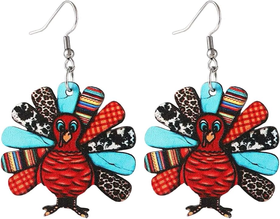 Thanksgiving earrings Handmade Autumn Turkey Chicken Pumpkin Sunflower Maple Leaf Wood Earring for Women Thanksgiving Day Jewelry Gift - 我的商店我的商店我的商店