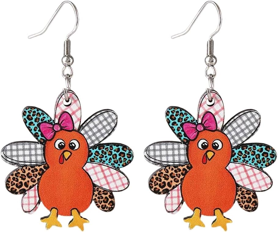 Thanksgiving earrings Handmade Autumn Turkey Chicken Pumpkin Sunflower Maple Leaf Wood Earring for Women Thanksgiving Day Jewelry Gift - 我的商店我的商店我的商店