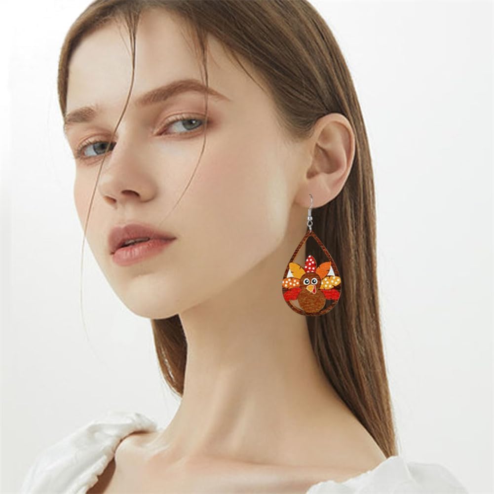 Thanksgiving earrings Handmade Autumn Turkey Chicken Pumpkin Sunflower Maple Leaf Wood Earring for Women Thanksgiving Day Jewelry Gift - 我的商店我的商店我的商店