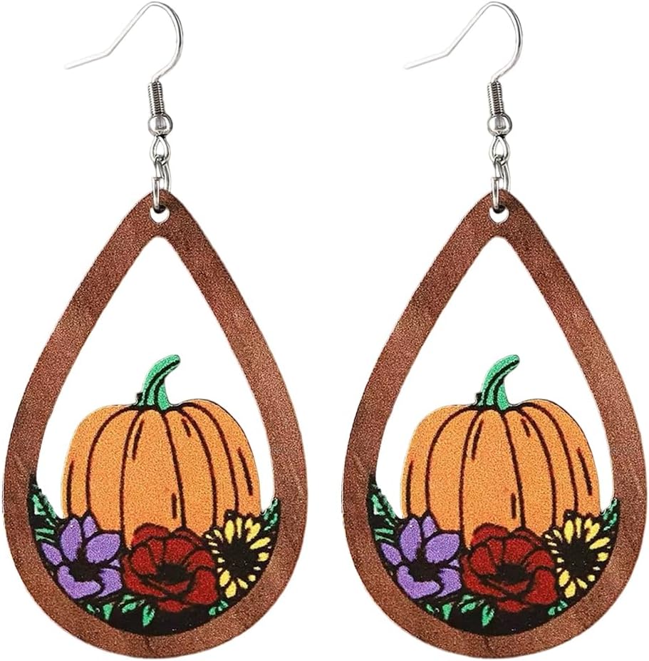 Thanksgiving earrings Handmade Autumn Turkey Chicken Pumpkin Sunflower Maple Leaf Wood Earring for Women Thanksgiving Day Jewelry Gift - 我的商店我的商店我的商店