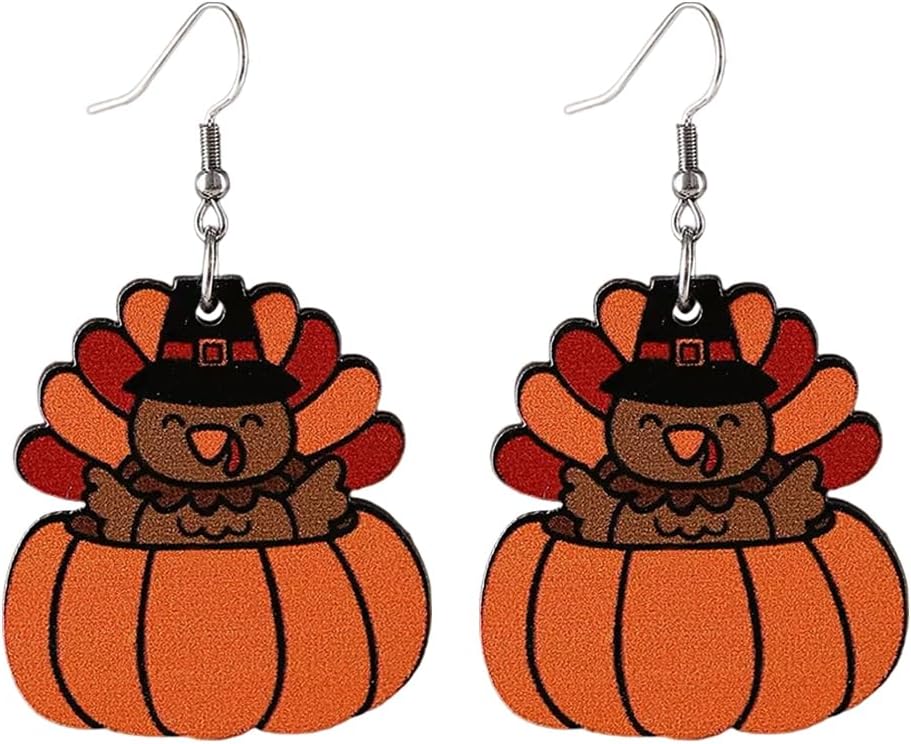 Thanksgiving earrings Handmade Autumn Turkey Chicken Pumpkin Sunflower Maple Leaf Wood Earring for Women Thanksgiving Day Jewelry Gift - 我的商店我的商店我的商店