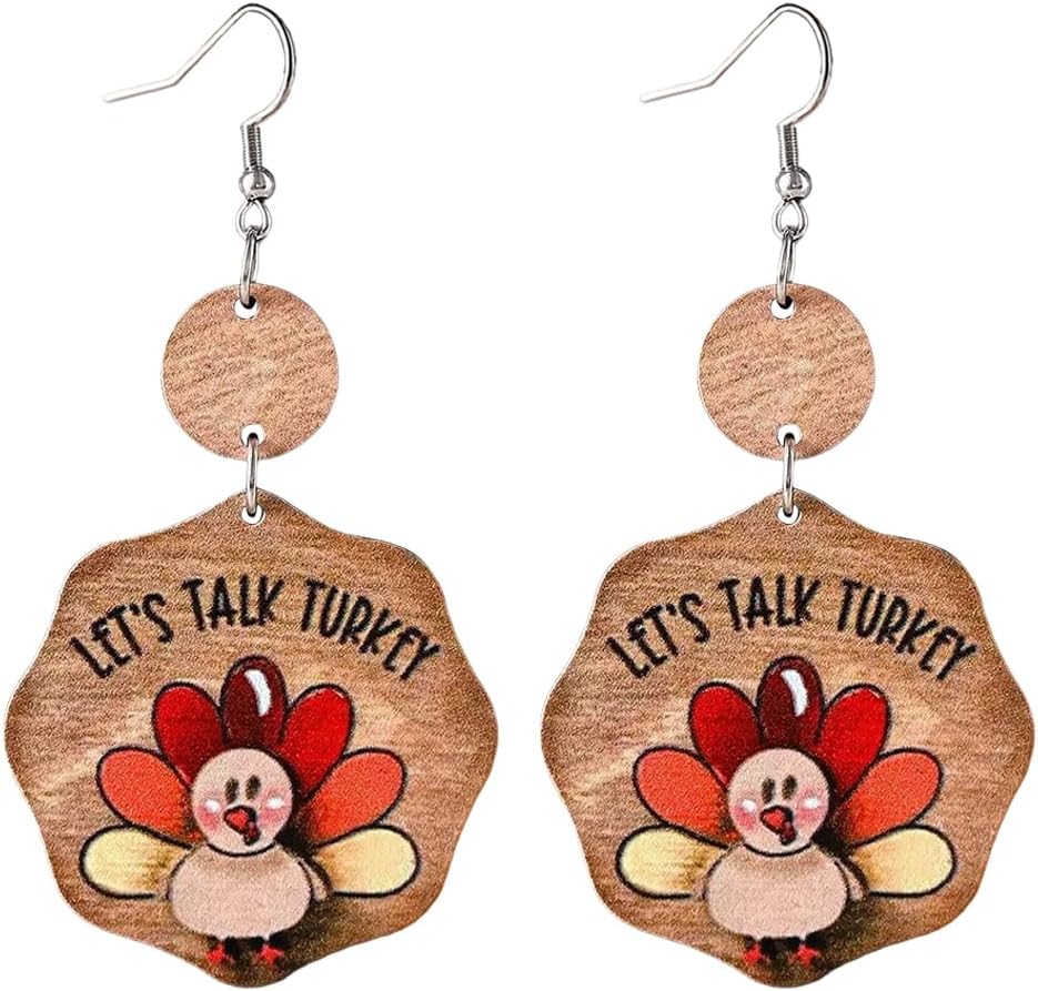 Thanksgiving earrings Handmade Autumn Turkey Chicken Pumpkin Sunflower Maple Leaf Wood Earring for Women Thanksgiving Day Jewelry Gift - 我的商店我的商店我的商店