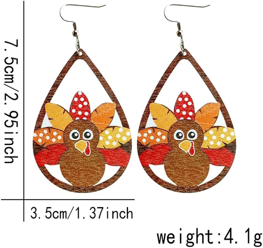 Thanksgiving earrings Handmade Autumn Turkey Chicken Pumpkin Sunflower Maple Leaf Wood Earring for Women Thanksgiving Day Jewelry Gift - 我的商店我的商店我的商店