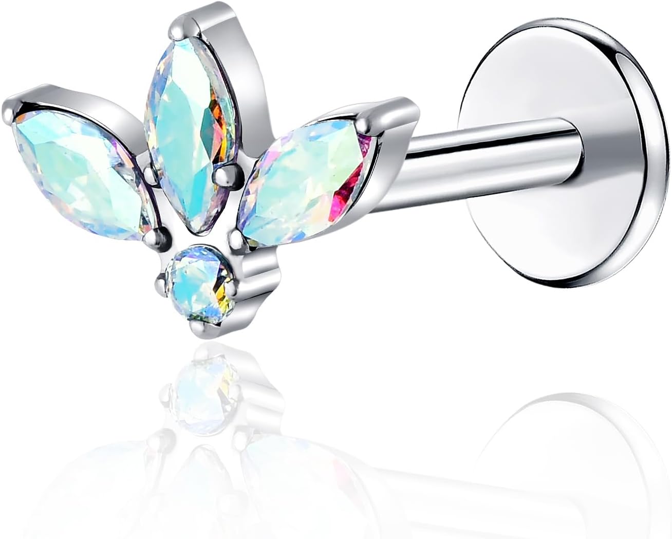 Threadless Labret Studs Push - in Colorful CZ Labret Cluster Tragus Helix Conch Lobe - QIAO CrystalQIAO CrystalQIAO Crystal