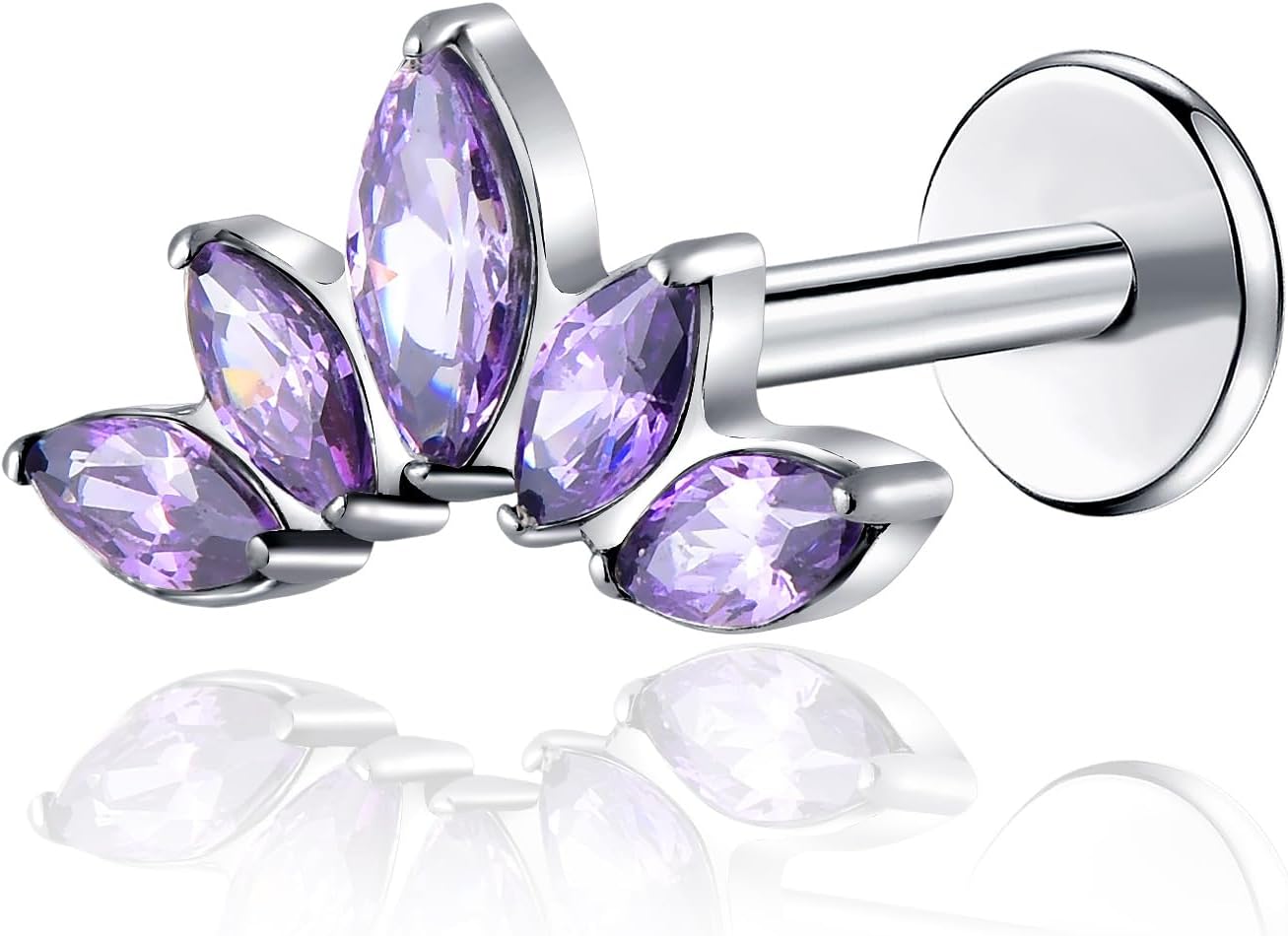 Threadless Labret Studs Push - in Colorful CZ Labret Cluster Tragus Helix Conch Lobe - QIAO CrystalQIAO CrystalQIAO Crystal