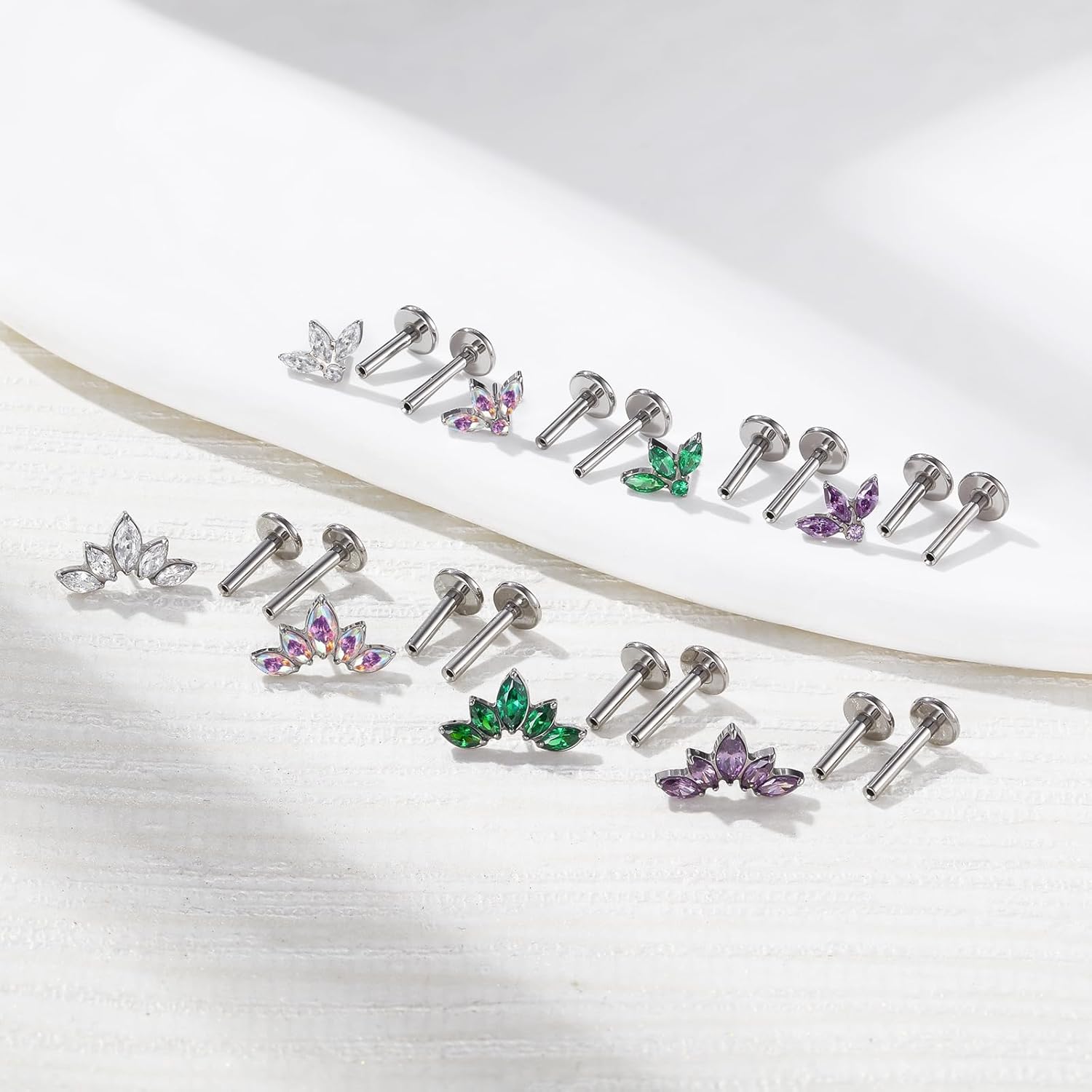 Threadless Labret Studs Push - in Colorful CZ Labret Cluster Tragus Helix Conch Lobe - QIAO CrystalQIAO CrystalQIAO Crystal