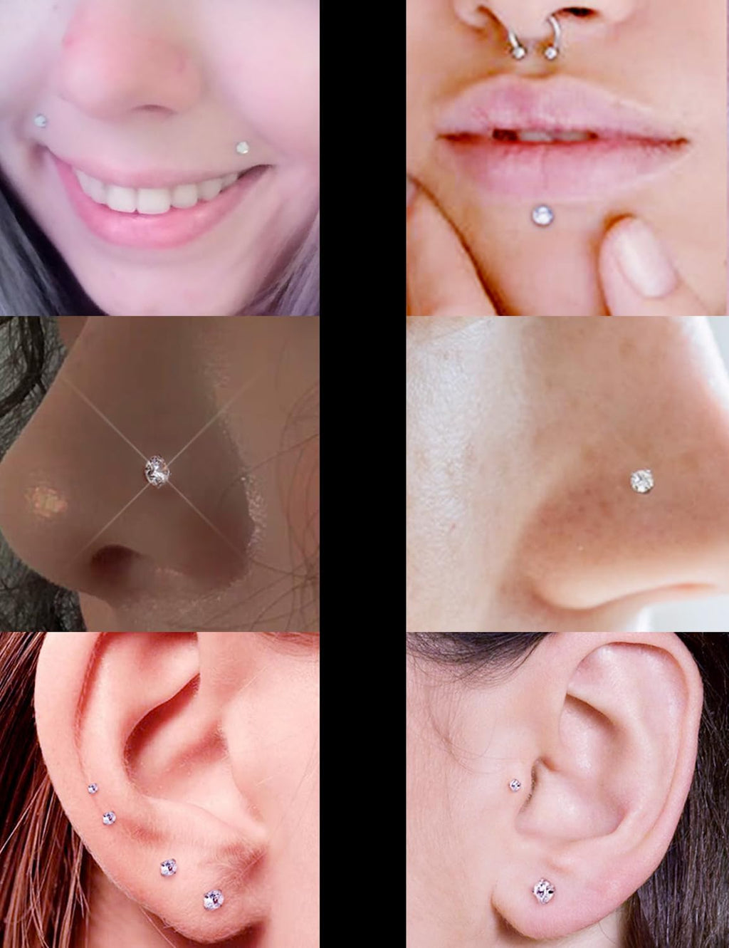 Threadless Nose Rings Stud 20G 18G 16G Flat Back Nose Stud Surgical Steel Push In Nose Rings Opal Heart CZ Hypoallergenic Nose Piercing Lip Medusa Tragus Studs Earrings Piercing Taper - QIAO CrystalQIAO CrystalQIAO Crystal