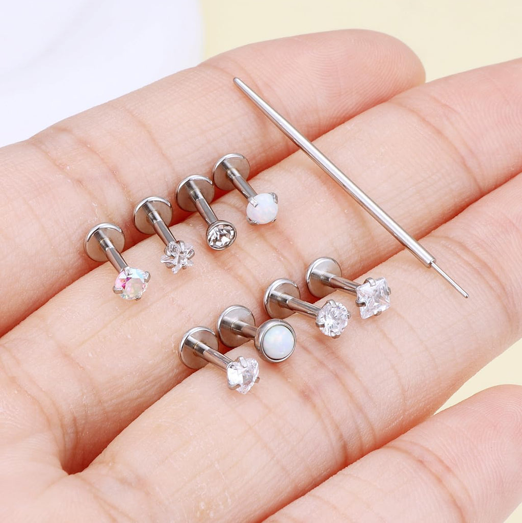 Threadless Nose Rings Stud 20G 18G 16G Flat Back Nose Stud Surgical Steel Push In Nose Rings Opal Heart CZ Hypoallergenic Nose Piercing Lip Medusa Tragus Studs Earrings Piercing Taper - QIAO CrystalQIAO CrystalQIAO Crystal