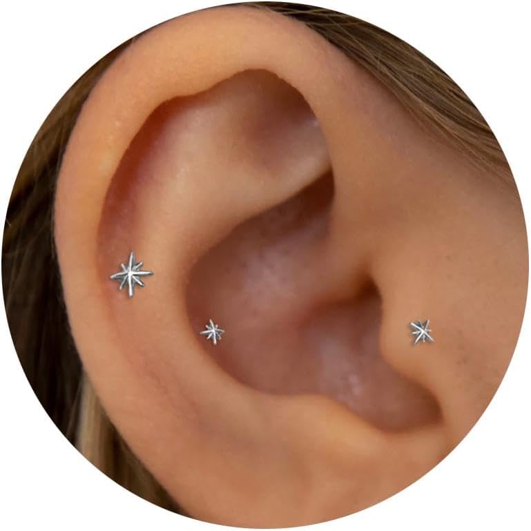 Threadless Nose Tiny Cartilage Tragus Piercing Jewelry Conch Helix Stud - QIAO CrystalQIAO CrystalQIAO Crystal