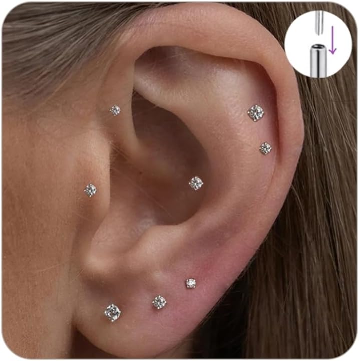 Threadless Nose Tiny Cartilage Tragus Piercing Jewelry Conch Helix Stud - QIAO CrystalQIAO CrystalQIAO Crystal