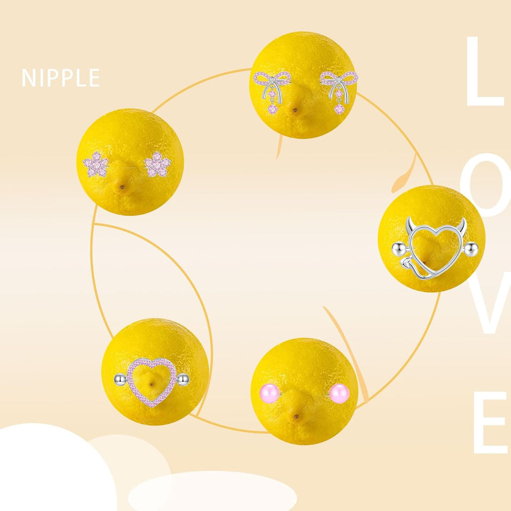 TIANCI FBYJS 6 Pairs 14G Nipple Rings for Women 316L Stainless Steel Heart Bow CZ Flower Barbell Nipple Rings Set Cute Nipplerings Piercing Jewelry - QIAO CrystalQIAO CrystalQIAO Crystal