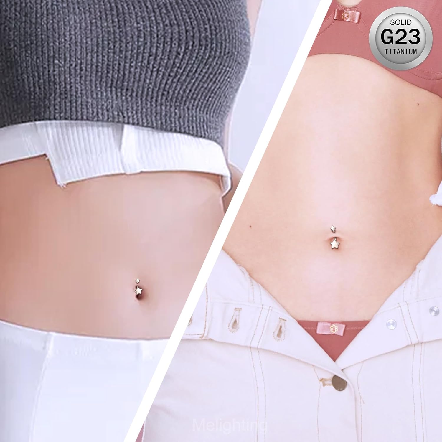 Titanium Belly Button Ring 14G Star Belly Ring Internally Threaded G23 Titanium Belly Piercing Hoop Navel Barbell Body Piercing Jewelry - 我的商店我的商店我的商店