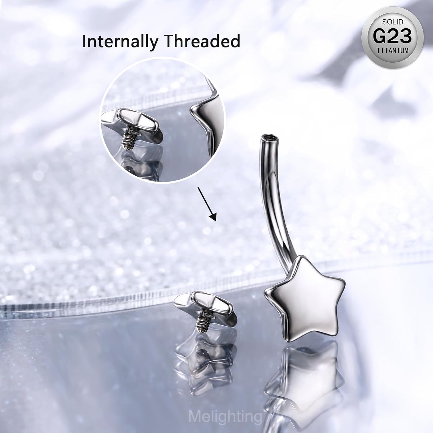 Titanium Belly Button Ring 14G Star Belly Ring Internally Threaded G23 Titanium Belly Piercing Hoop Navel Barbell Body Piercing Jewelry - 我的商店我的商店我的商店