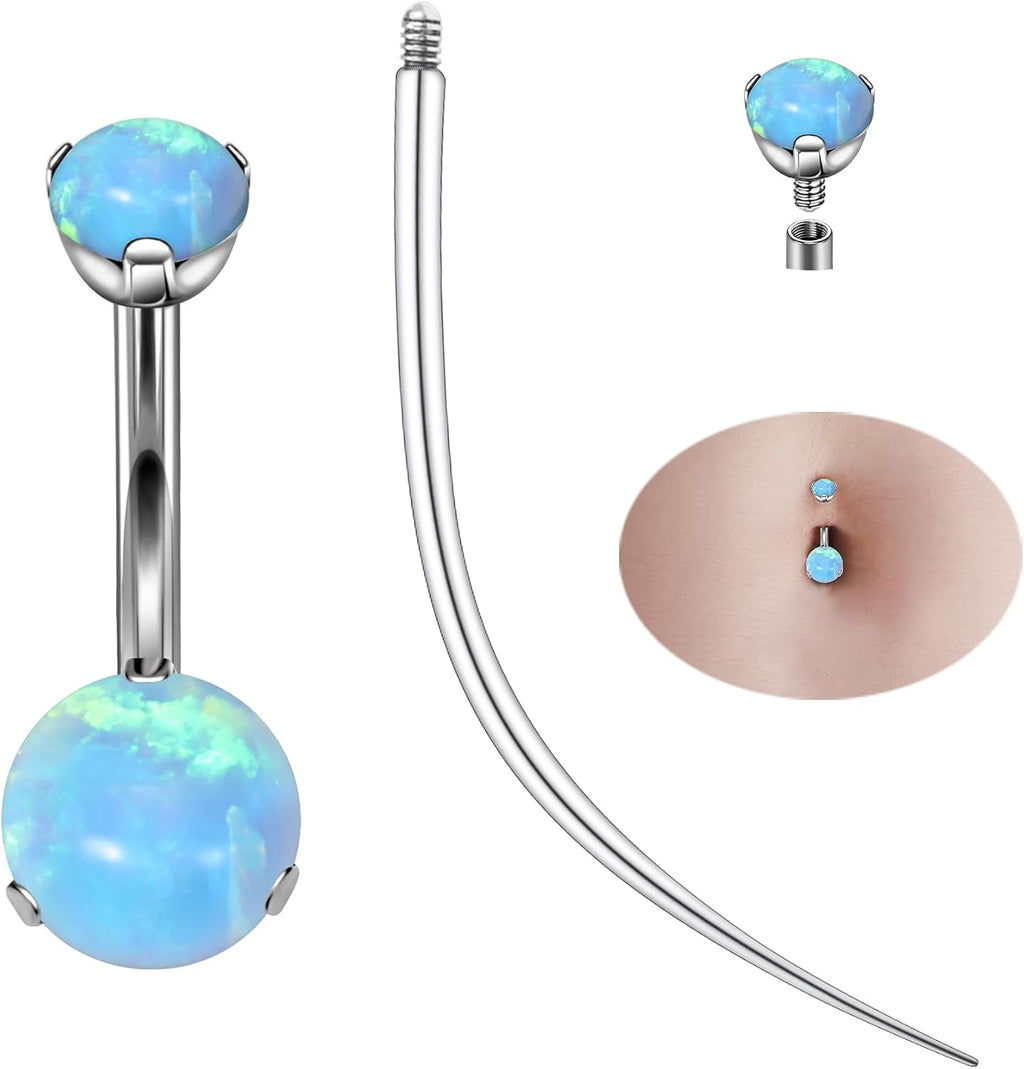 Titanium Belly Button Rings 14G Opal Round Belly Navel Rings 10mm Bar Body Piercing Jewelry Navel Ring With 1PCS Curved Piercing Taper - 我的商店我的商店我的商店