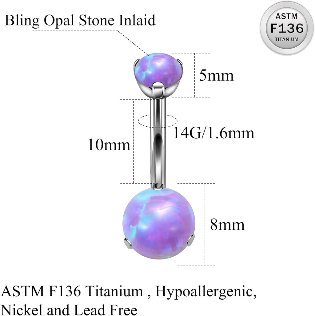 Titanium Belly Button Rings 14G Opal Round Belly Navel Rings 10mm Bar Body Piercing Jewelry Navel Ring With 1PCS Curved Piercing Taper - 我的商店我的商店我的商店