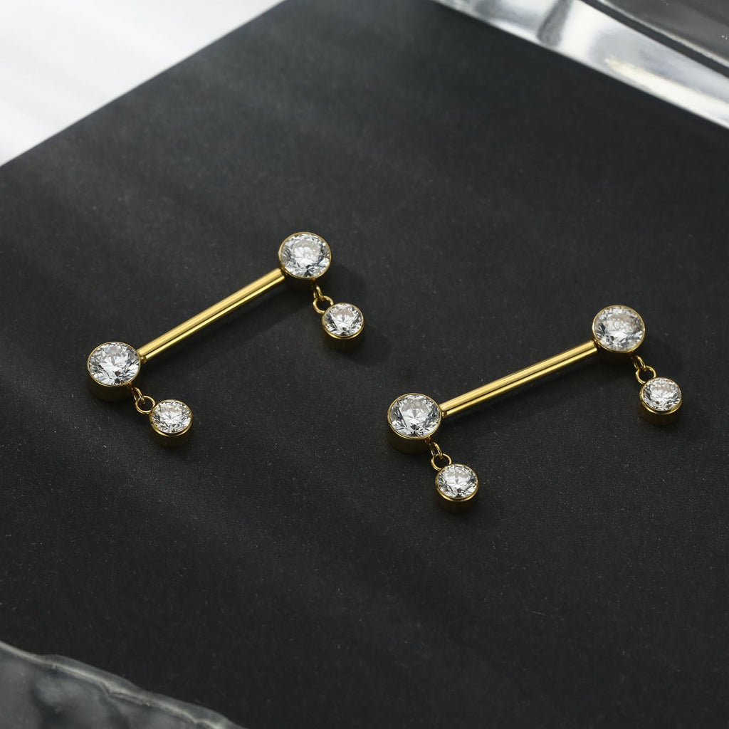 Titanium Nipple Piercing Jewelry - Internally Threaded Rings With Cubic Zirconia Dangle, 14G Barbell Bars - QIAO CrystalQIAO CrystalQIAO Crystal