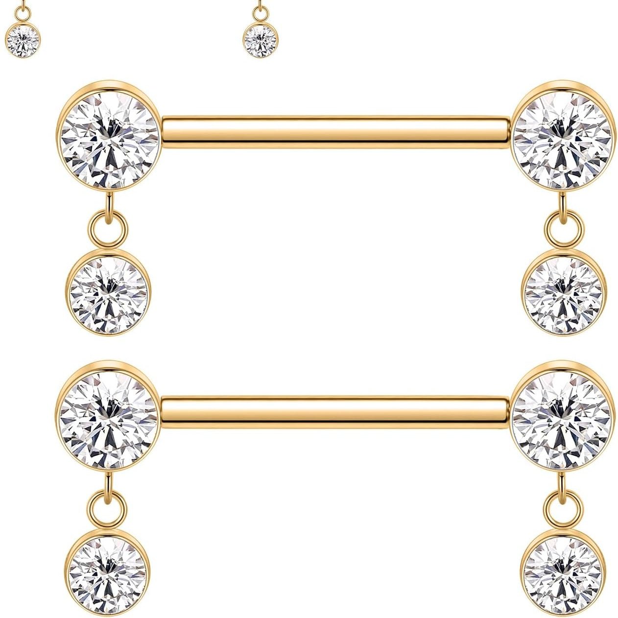 Titanium Nipple Piercing Jewelry - Internally Threaded Rings With Cubic Zirconia Dangle, 14G Barbell Bars - QIAO CrystalQIAO CrystalQIAO Crystal