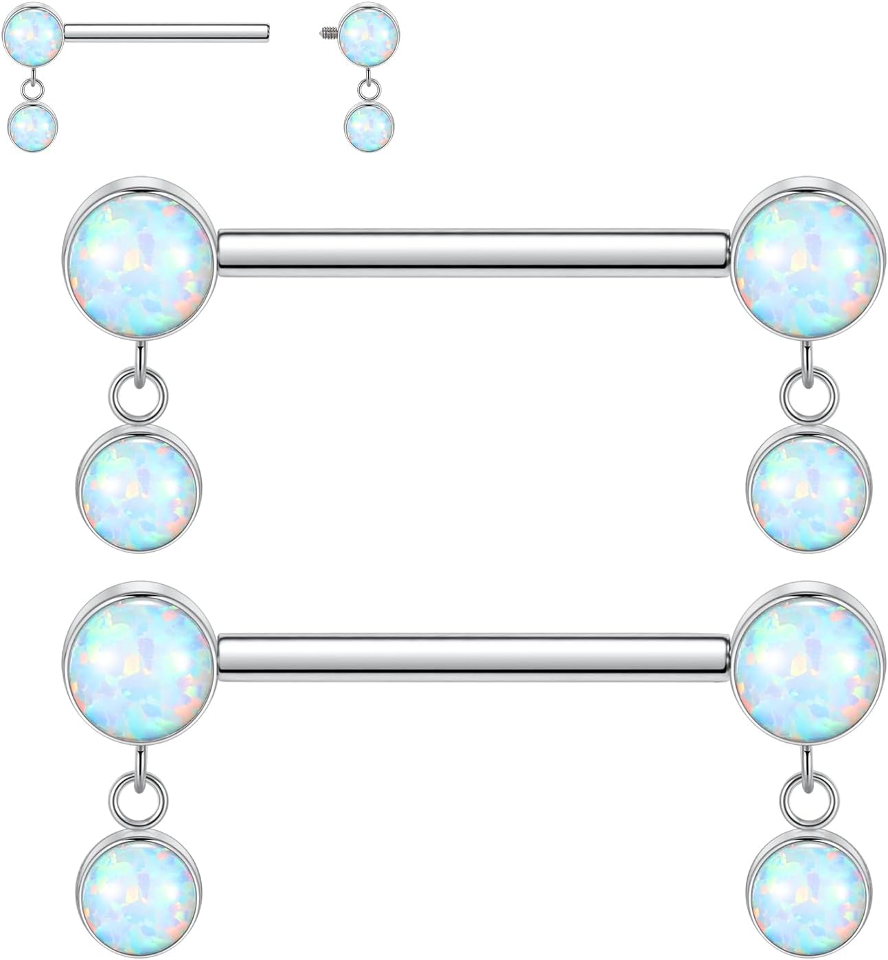 Titanium Nipple Piercing Jewelry - Internally Threaded Rings With Cubic Zirconia Dangle, 14G Barbell Bars - QIAO CrystalQIAO CrystalQIAO Crystal