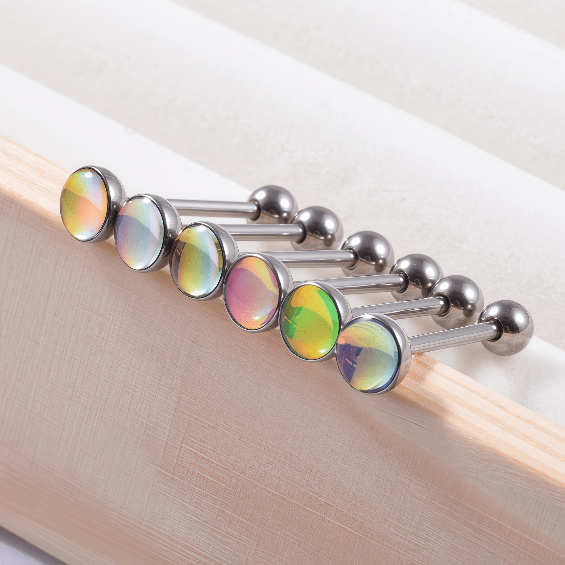 Titanium Tongue Piercing Barbell Jewelry Tongue Rings with White Opal G23 Solid Titanium Tongue Rings for Women Men - QIAO Crystal我的商店QIAO Crystal