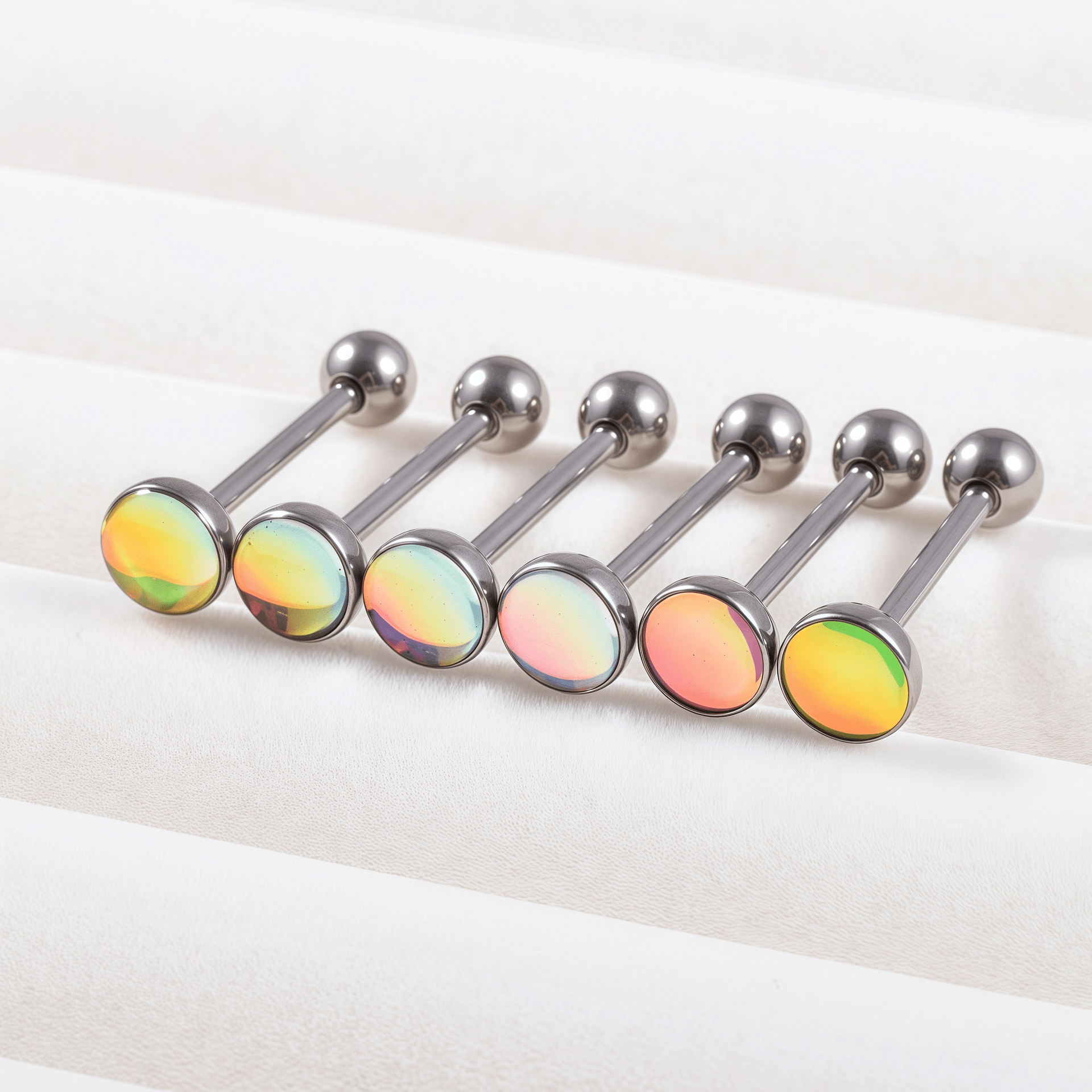 Titanium Tongue Piercing Barbell Jewelry Tongue Rings with White Opal G23 Solid Titanium Tongue Rings for Women Men - QIAO Crystal我的商店QIAO Crystal