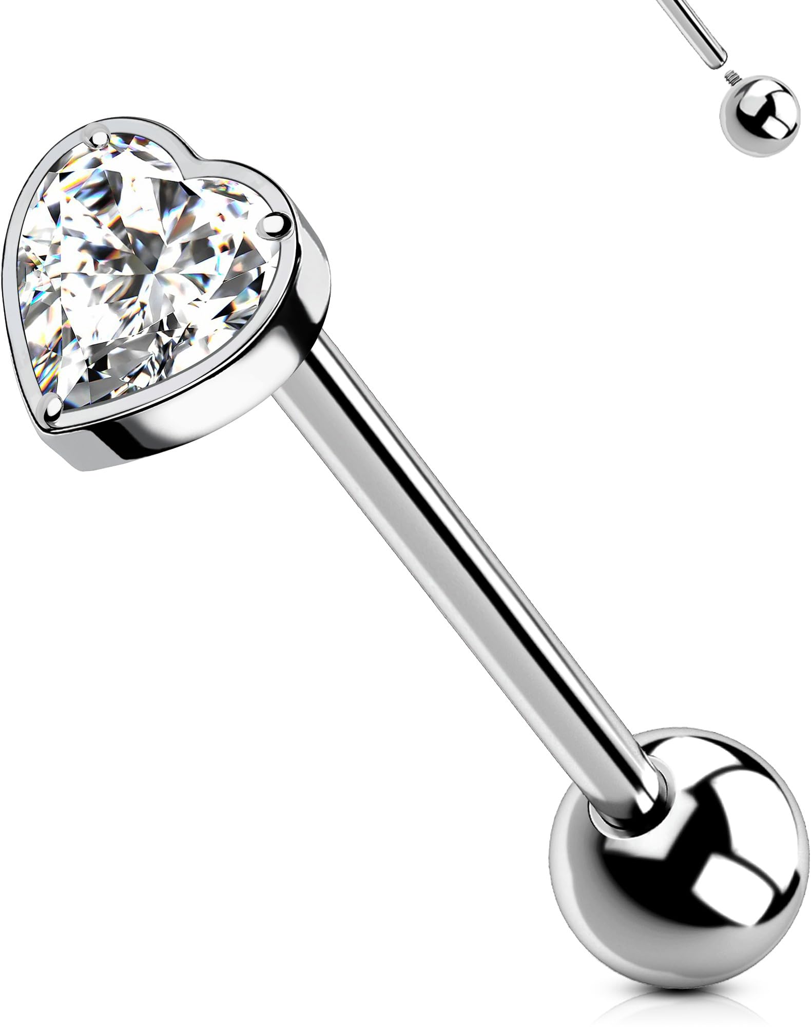 Titanium Tongue Piercing Jewelry, 14G Internaly Thread Tongue Rings for Women, Clear CZ Heart Shaped Body Piercing Jewelry - 16mm - QIAO Crystal我的商店QIAO Crystal