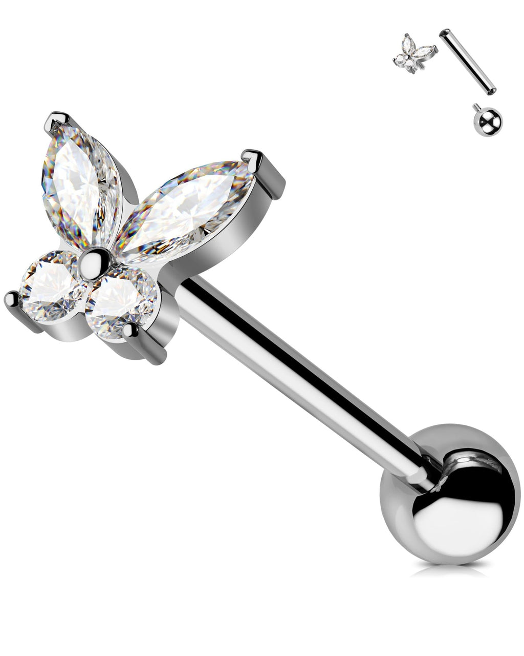 Titanium Tongue Rings - 14g Internally Threaded Tongue Barbell Butterfly Piercing Jewelry - QIAO Crystal我的商店QIAO Crystal