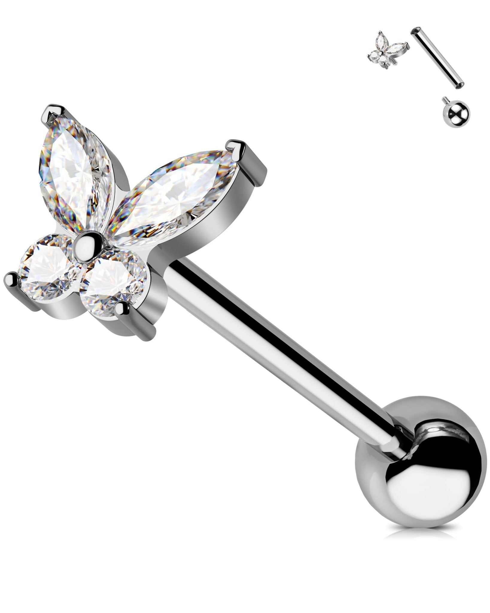 Titanium Tongue Rings - 14g Internally Threaded Tongue Barbell Butterfly Piercing Jewelry - QIAO Crystal我的商店QIAO Crystal