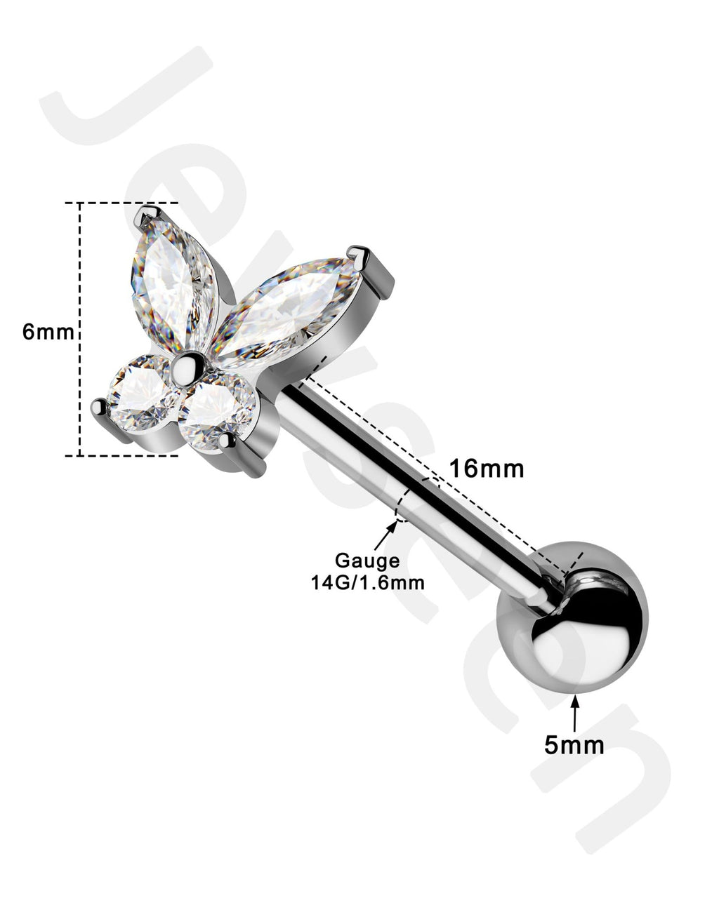 Titanium Tongue Rings - 14g Internally Threaded Tongue Barbell Butterfly Piercing Jewelry - QIAO Crystal我的商店QIAO Crystal