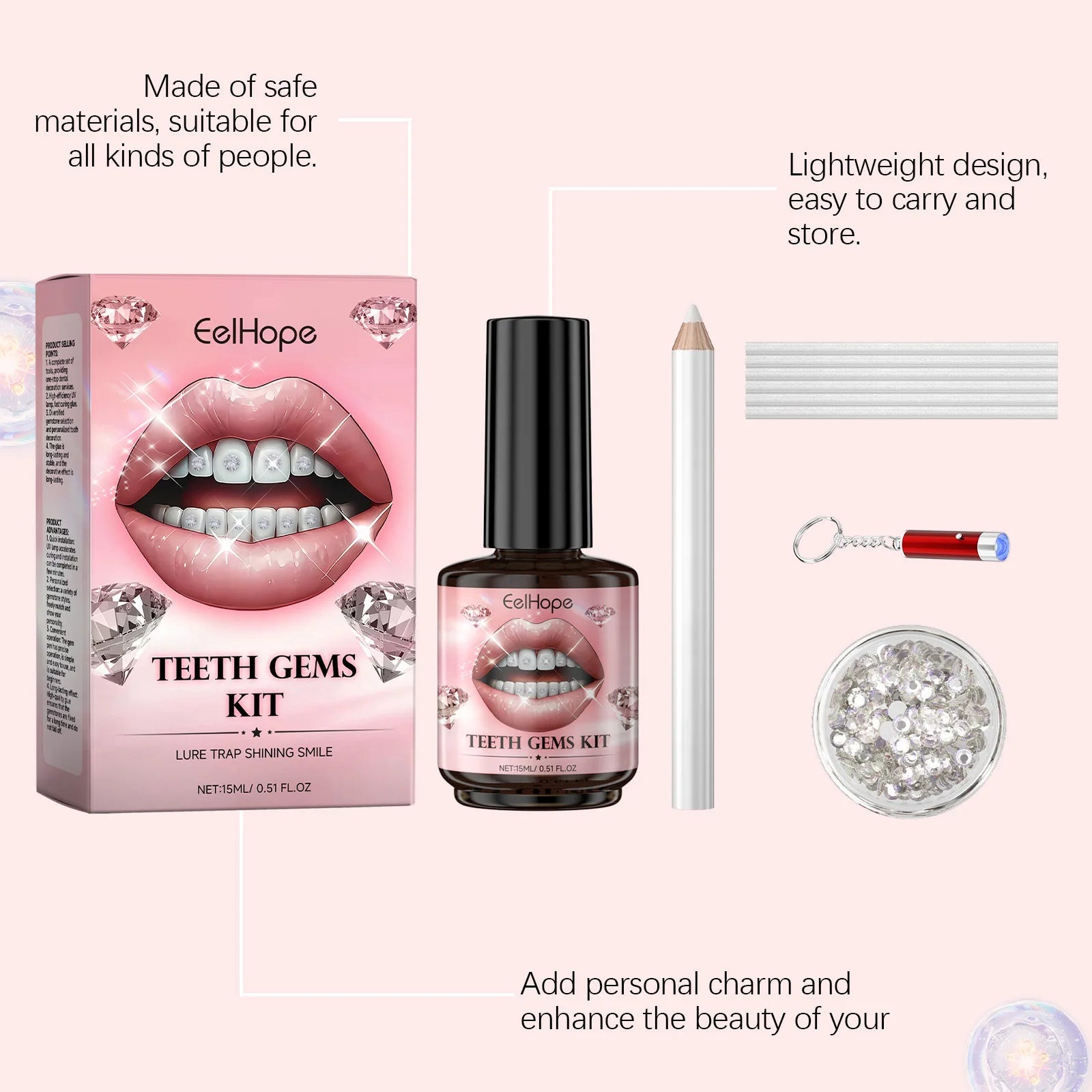 Tooth Gem Kits Easy to Use Tooth Gems Silver Belt Glue and UV Kits Gem Tooth - QIAO CrystalQIAO CrystalQIAO Crystal