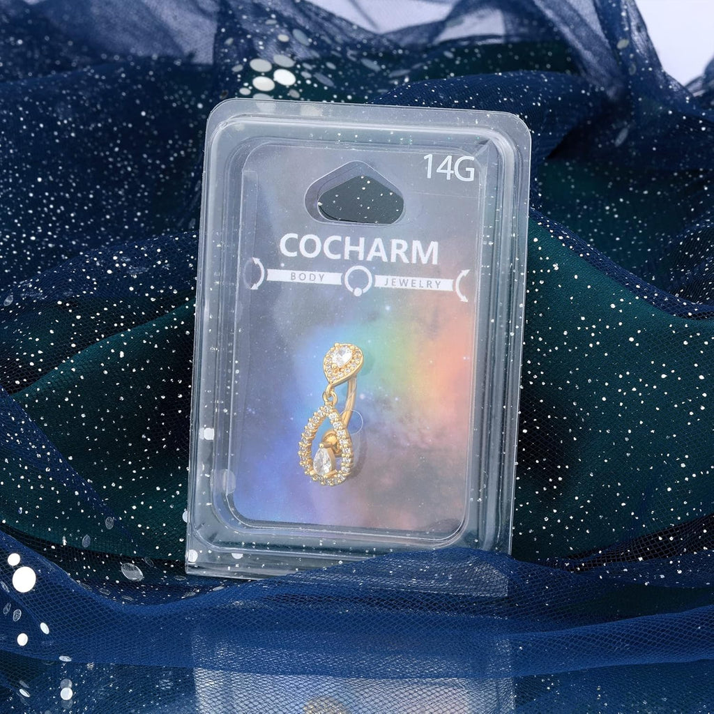 Top Down Belly Button Rings 14g Cute CZ Heart Belly Button Rings for Women Dangle Tear Drop Belly Ring Belly Piercing Jewelry - 我的商店我的商店我的商店