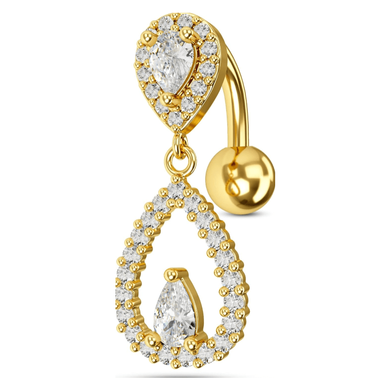 Top Down Belly Button Rings 14g Cute CZ Heart Belly Button Rings for Women Dangle Tear Drop Belly Ring Belly Piercing Jewelry - 我的商店我的商店我的商店