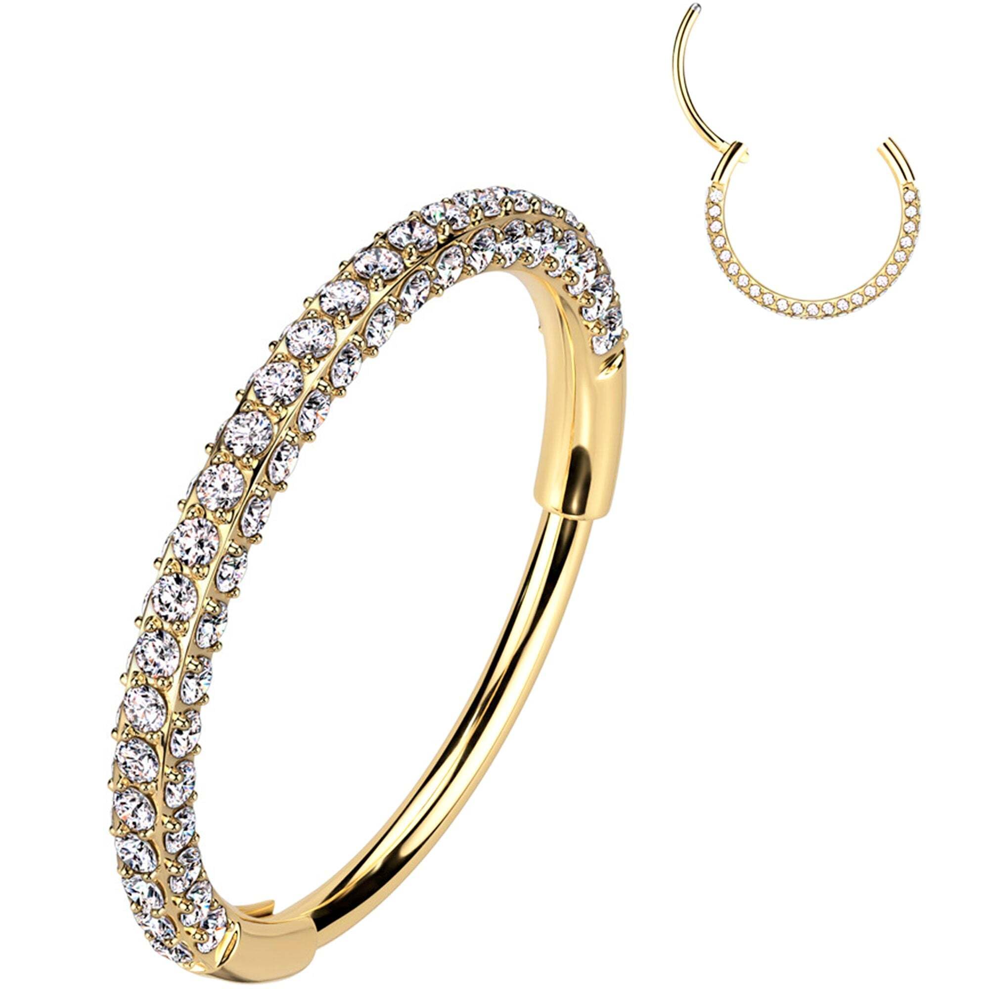 Triple Sided Micro Gem Nose Hoop Ring - Implant Grade Titanium With Sparkling CZ Gems on All Sides - 20G Hypoallergenic Piercing Jewelry Cubic Zirconia - QIAO Crystal我的商店QIAO Crystal