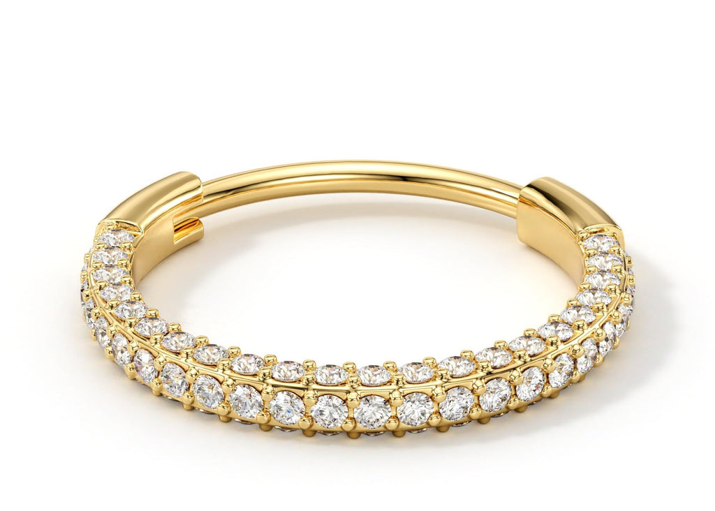 Triple Sided Micro Gem Nose Hoop Ring - Implant Grade Titanium With Sparkling CZ Gems on All Sides - 20G Hypoallergenic Piercing Jewelry Cubic Zirconia - QIAO Crystal我的商店QIAO Crystal