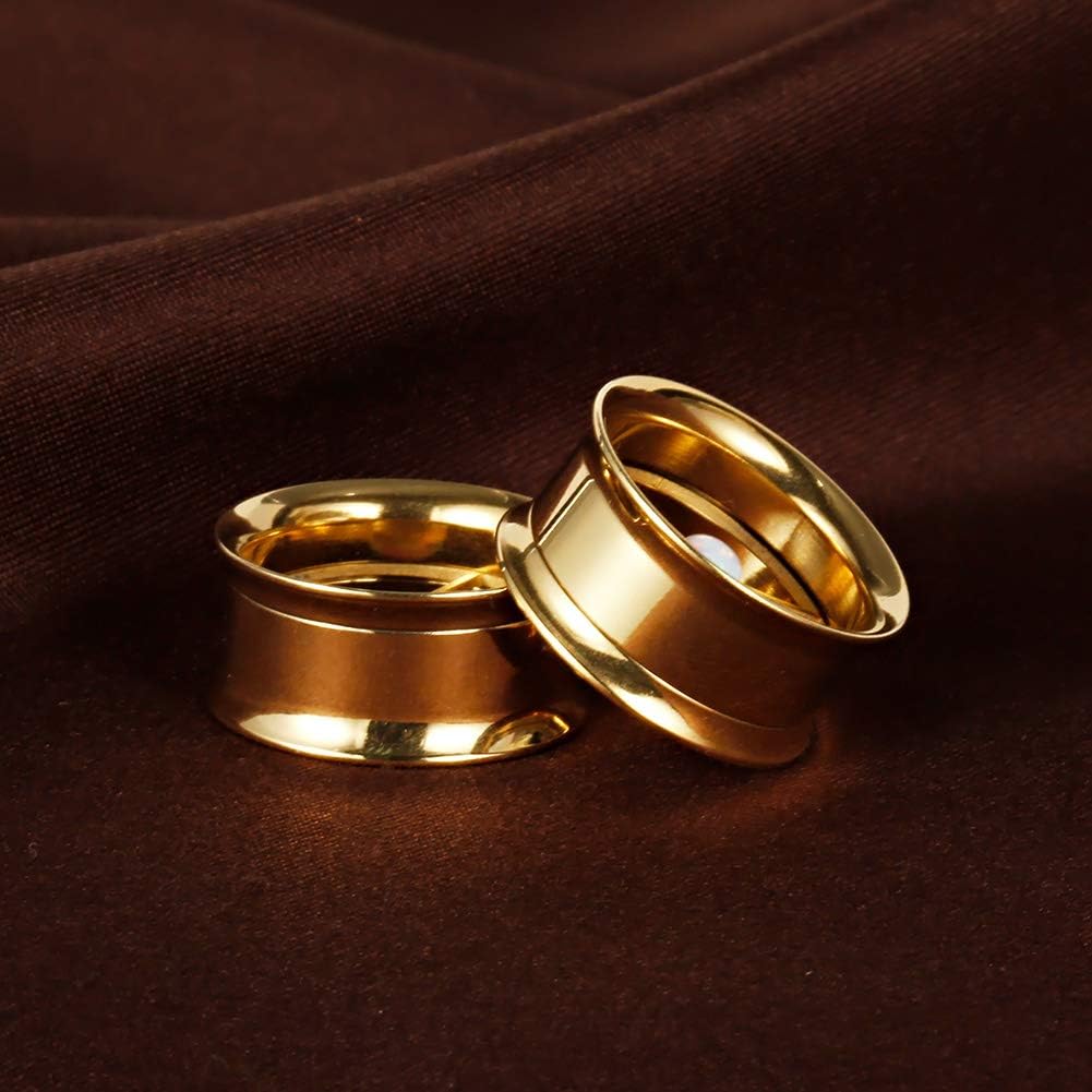 Tunnel Gauge Stretcher Piercing Silver Opal Center Stainless Steel Screw - QIAO CrystalQIAO CrystalQIAO Crystal