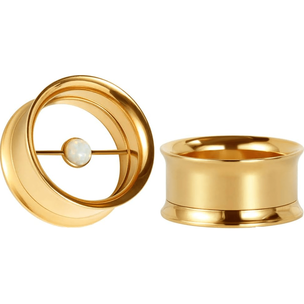 Tunnel Gauge Stretcher Piercing Silver Opal Center Stainless Steel Screw - QIAO CrystalQIAO CrystalQIAO Crystal