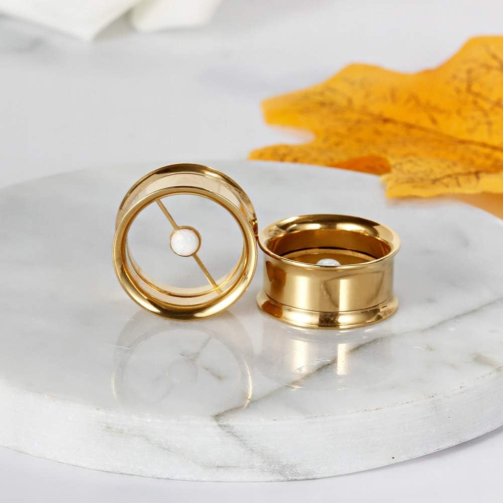 Tunnel Gauge Stretcher Piercing Silver Opal Center Stainless Steel Screw - QIAO CrystalQIAO CrystalQIAO Crystal