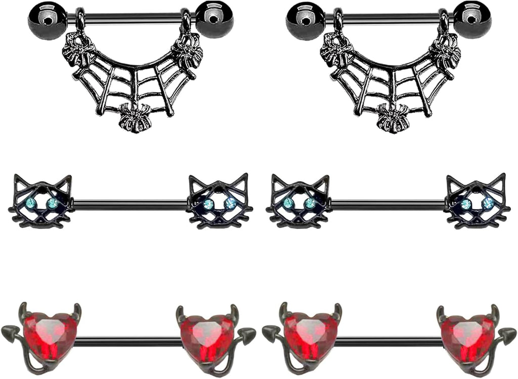 VERAMI 14G 16G Bat Devil Heart Nipple Rings Stainless Steel Heart Nipple Barbell Rings Tongue Rings Body Piercing for Women Men - QIAO CrystalQIAO CrystalQIAO Crystal
