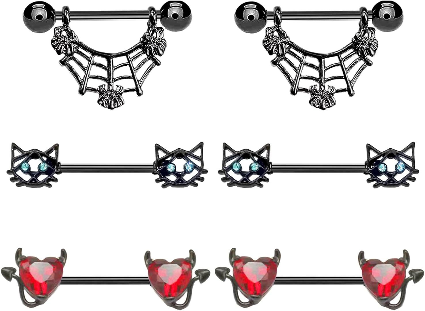 VERAMI 14G 16G Bat Devil Heart Nipple Rings Stainless Steel Heart Nipple Barbell Rings Tongue Rings Body Piercing for Women Men - QIAO CrystalQIAO CrystalQIAO Crystal