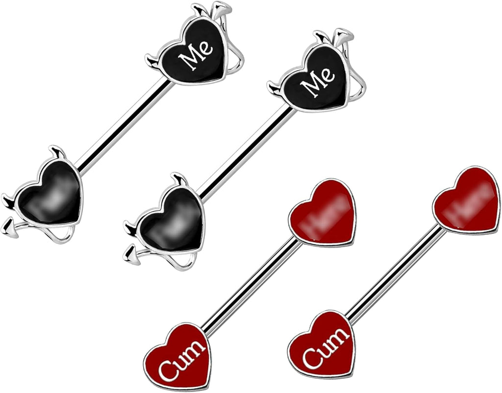 VERAMI 14G 16G Bat Devil Heart Nipple Rings Stainless Steel Heart Nipple Barbell Rings Tongue Rings Body Piercing for Women Men - QIAO CrystalQIAO CrystalQIAO Crystal