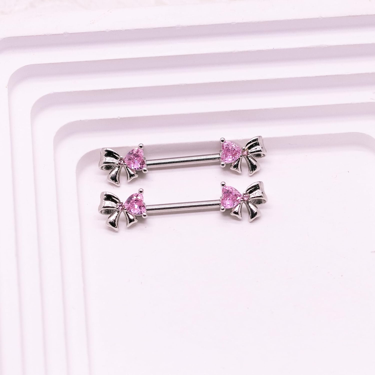 VERAMI 14G Stainless Steel Bowknot Nipple Rings 316L Heart CZ Nipple Barbell Rings Body Piercing for Women - QIAO CrystalQIAO CrystalQIAO Crystal